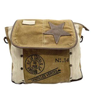 Myra Bag Beige And Olive Green Canvas Vintage Crossbody